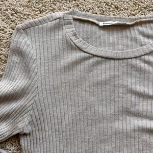 Reformation Light Gray Taupe Ribbed Crew Neck Sweater